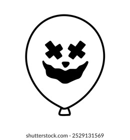 Ícone de balão com a expressão de rosto assustador tema de Halloween, Halloween Horror Balão Ilustração Linha Arte, Mão desenhada Halloween Balão, tema de terror Balão Ícone assustador Smiley Face