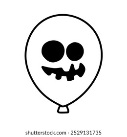 Balloon Icon with Scary Face Expression Halloween Theme, Halloween Horror Balloon Illustration Line Art, Hand Drawn Halloween Balloon, Horror Theme Balloon Icon Scary Smiley Face