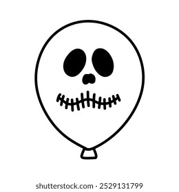 Ícone de balão com a expressão de rosto assustador tema de Halloween, Halloween Horror Balão Ilustração Linha Arte, Mão desenhada Halloween Balão, tema de terror Balão Ícone assustador Smiley Face