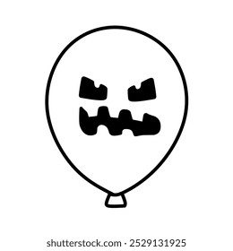 Ícone de balão com a expressão de rosto assustador tema de Halloween, Halloween Horror Balão Ilustração Linha Arte, Mão desenhada Halloween Balão, tema de terror Balão Ícone assustador Smiley Face