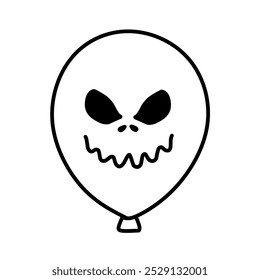 Balloon Icon with Scary Face Expression Halloween Theme, Halloween Horror Balloon Illustration Line Art, Hand Drawn Halloween Balloon, Horror Theme Balloon Icon Scary Smiley Face