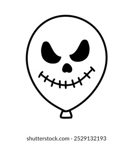 Icono de globo con expresión de cara de miedo Tema de Halloween, Halloween Horror Globo Ilustración Línea de arte, Dibujado a mano Globo de Halloween, Tema de terror Globo Icono Scary Smiley Face