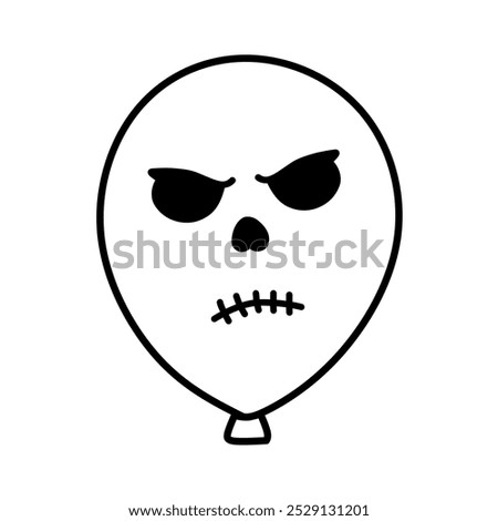 Balloon Icon with Scary Face Expression Halloween Theme, Halloween Horror Balloon Illustration Line Art, Hand Drawn Halloween Balloon, Horror Theme Balloon Icon Scary Smiley Face