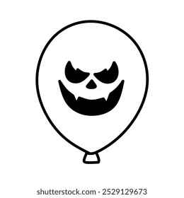 Balloon Icon with Scary Face Halloween Theme, Halloween Horror Balloon Illustration in Line Art Style, Hand Drawn Halloween Balloon