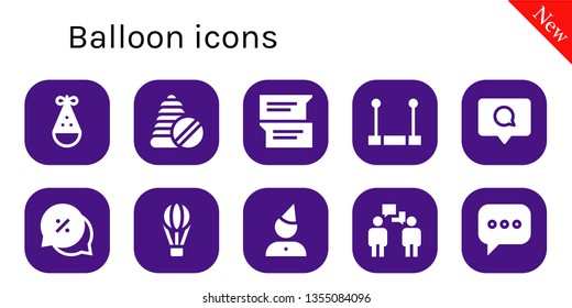 balloon icon set. 10 filled balloon icons.  Simple modern icons about  - Party hat, Toys, Chat, Trapeze, Comment, Hot air balloon, Birthday, Conversation