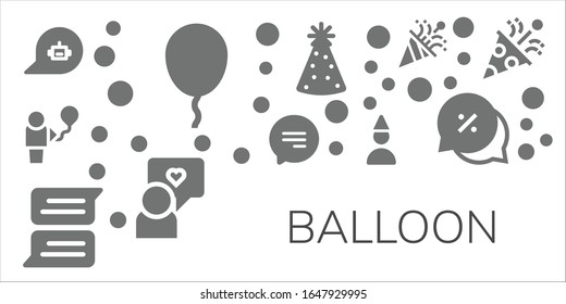 balloon icon set. 11 filled balloon icons. Included Chat, Balloon, Birthday boy, Party hat, Speech, Confetti icons