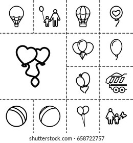 Balloon icon. set of 13 outline balloonicons such as ball, balloon, cargo trailer, heart baloons, heart balloons, air balloon, father and son, mother and son