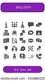 balloon icon set. 25 filled balloon icons.  Simple modern icons about  - Birthday, Dating, Party hat, Chat, Toy, Comic, Balloon, Conversation, Confetti, Balloons, Speech, Party blower