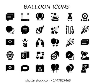 balloon icon set. 30 filled balloon icons.  Collection Of - Conversation, Trapeze, Balloons, Party hat, Ferris wheel, Chat, Confetti, Toy, Talk, Vacation, Birthday, Speech