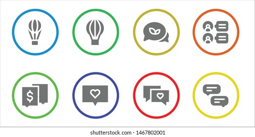 balloon icon set. 8 filled balloon icons.  Simple modern icons about  - Hot air balloon, Chat, Conversation, Comments