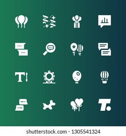 balloon icon set. Collection of 16 filled balloon icons included Turner, Heart balloon, Discussion, Hot air Ferris wheel, Text, Chat bubble, Balloons, Conversation