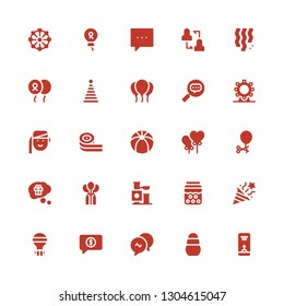 balloon icon set. Collection of 25 filled balloon icons included Bubble, Toy, Conversation, Hot air balloon, Confetti, Thinking, Ballon, Heart Beach ball, Belts candy