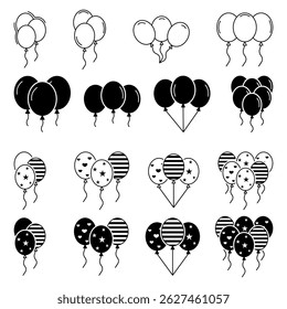 Balloon Icon Set. Party Icon Ballon Decoration birthday Vector. Symbol of Balloon on white background. Balloon black silhouette icon. Vector illustration.