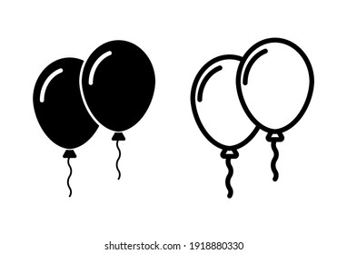 Balloon Icon Set. Party Balloon Icon Decoration Birthday Vector. Balloon Black Silhouette Icon