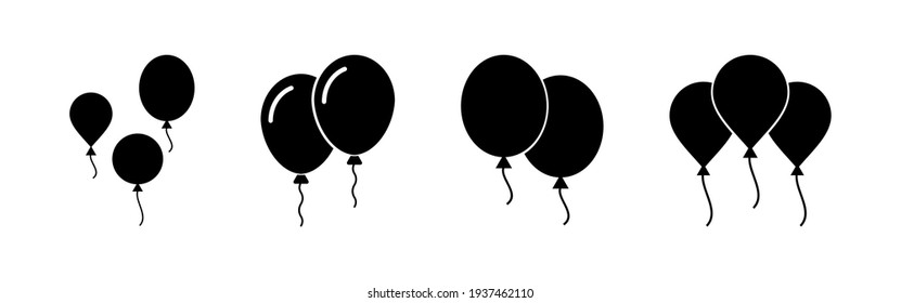 Balloon icon set. party balloon icon decoration birthday vector. Balloon black silhouette icon