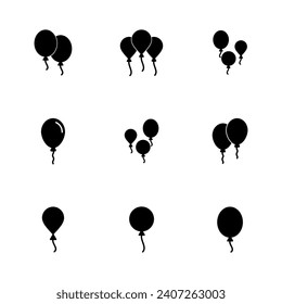 Balloon icon set. party balloon icon decoration birthday vector. Balloon black silhouette icon