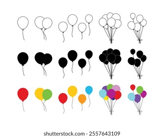 Balloon icon set. Party balloon icon decoration birthday vector. Bunch of colorful celebration balloons icon. Balloon in cartoon style. Bunch of balloons for birthday and party.