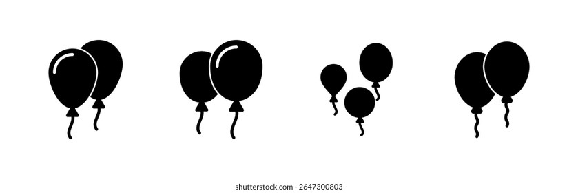 Balloon icon set. party balloon icon decoration birthday vector. Balloon black silhouette icon