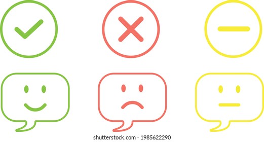 balloon icon with smiley face, speech bubble with emoticon face icon with tick signs for web, app, software use - feedback, rating, satisfaction, customer service concept