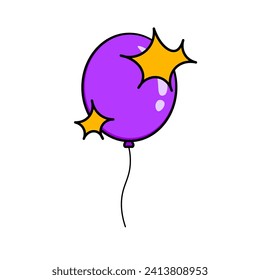 Balloon icon with stars. Flat, purple, balloon on a rope, inflatable ball with stars. Vector icon