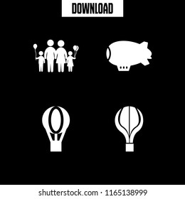 Balloon Icon. This Set With Hot Air Balloon, Zeppelin, Family With Balloons And Hot Air Ballon Silhouette Vector Icons For Mobile And Web