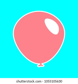 Balloon Icon. Vector. Magenta icon with white sticker contour at sky blue background. Isolated.
