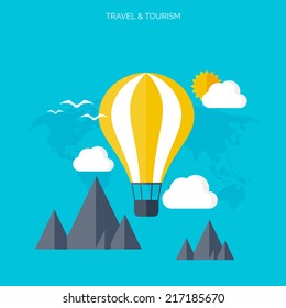 Balloon icon. World travel concept background.  Flat icons. Tourism concept image.Holidays and vacation.Sea, ocean, land, air travelling.