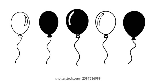 Balloon Icons: Line Art and Solid Fill - Vector Set