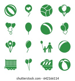 Balloon icons set. set of 16 balloon filled icons such as ball, balloon, cargo trailer, heart baloons, heart balloons, beach ball, father and son