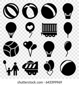 Balloon icons set. set of 16 balloon filled icons such as ball, cargo trailer, heart baloons, beach ball, father and son