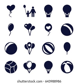 Balloon icons set. set of 16 balloon filled icons such as ball, heart baloons, beach ball, father and son