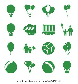 Balloon icons set. set of 16 balloon filled icons such as ball, balloon, cargo trailer, heart baloons, beach ball, father and son, mother and son