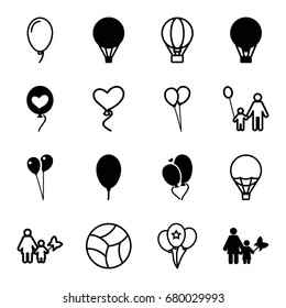 Balloon icons set. set of 16 balloon filled and outline icons such as heart baloons, beach ball, mother and son