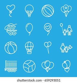 Balloon icons set. set of 16 balloon outline icons such as cargo trailer, heart baloons, beach ball, father and son