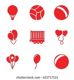 Balloon icons set. set of 9 balloon filled icons such as ball, cargo trailer, heart baloons, heart balloons, beach ball