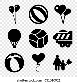Balloon icons set. set of 9 balloon filled icons such as cargo trailer, heart baloons, beach ball