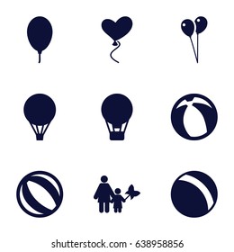 Balloon icons set. set of 9 balloon filled icons such as ball, heart baloons, beach ball