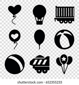 Balloon icons set. set of 9 balloon filled icons such as ball, cargo trailer, heart baloons