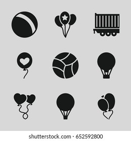 Balloon icons set. set of 9 balloon filled icons such as ball, cargo trailer, heart baloons, heart balloons