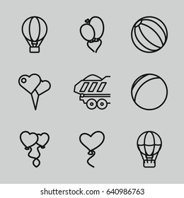 Balloon icons set. set of 9 balloon outline icons such as cargo trailer, heart baloons, heart balloons, plastic ball