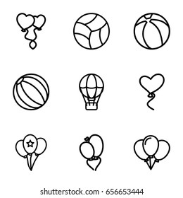 Balloon icons set. set of 9 balloon outline icons such as heart baloons, heart balloons