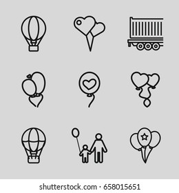 Balloon icons set. set of 9 balloon outline icons such as cargo trailer, heart balloons