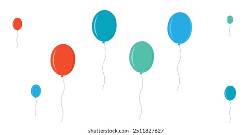 Ballonsymbole. Ballon mit einer Zeichenkette im Linien-Cartoon-Stil. Verschiedene Formen von Ballons für Geburtstag, Party und Hochzeit. Vektor