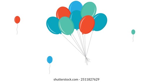 Balloon icons. Balloon with string in line cartoon style.