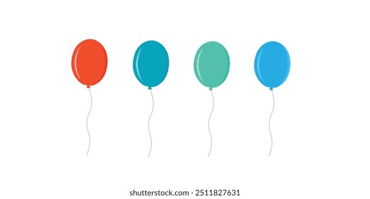 Ballonsymbole. Ballon mit einer Zeichenkette im Linien-Cartoon-Stil. Verschiedene Formen von Ballons für Geburtstag, Party und Hochzeit. Vektor