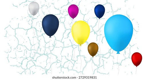 Ballonsymbole. Ballon mit einer Zeichenkette im Linien-Cartoon-Stil. Verschiedene Formen von Ballons für Geburtstag, Party und Hochzeit. Vektor