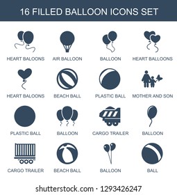 balloon icons. Trendy 16 balloon icons. Contain icons such as heart baloons, air balloon, heart balloons, beach ball, plastic ball, mother and son. icon for web and mobile.