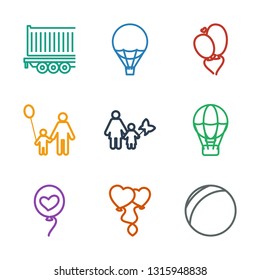 balloon icons. Trendy 9 balloon icons. Contain icons such as plastic ball, heart balloons, heart baloons, air balloon, mother and son, father and son. icon for web and mobile.