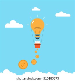 balloon idea,light bulb Concept ,Ideas floated sky