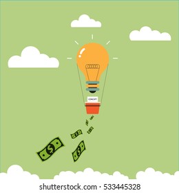 balloon idea,light bulb Concept ,Ideas floated sky